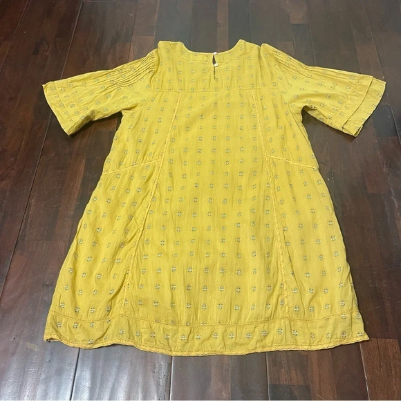 Oh My Stars Mustard Yellow Floral Embroidered Dress Women’s Size XL Boho Flowy - Picture 9 of 9